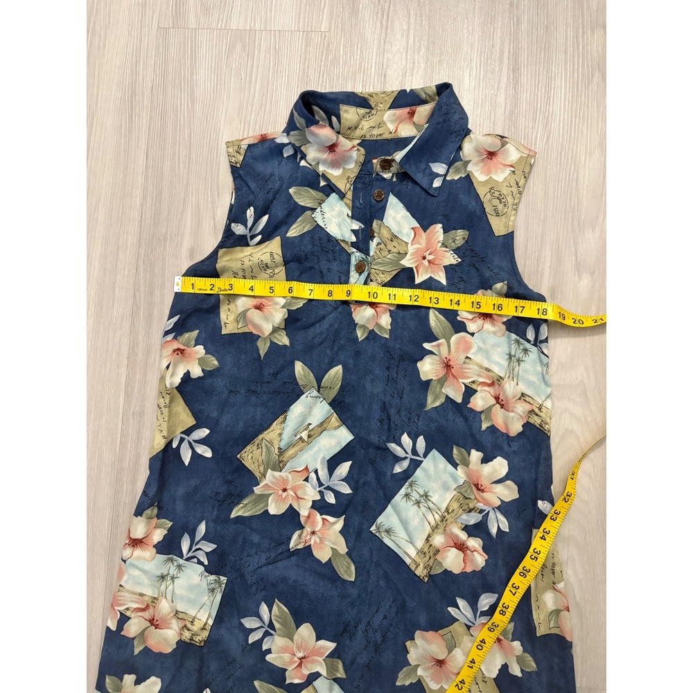 Caribbean Joe Women Maxi Dress Blue Tropical Floral Postcard Rayon Sleeveless XL - Picture 6 of 15